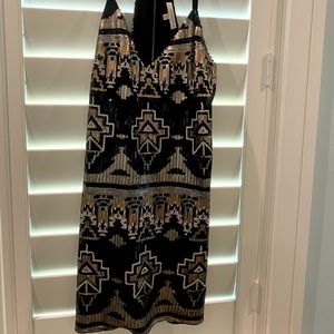 Back halter dress with gold sequins